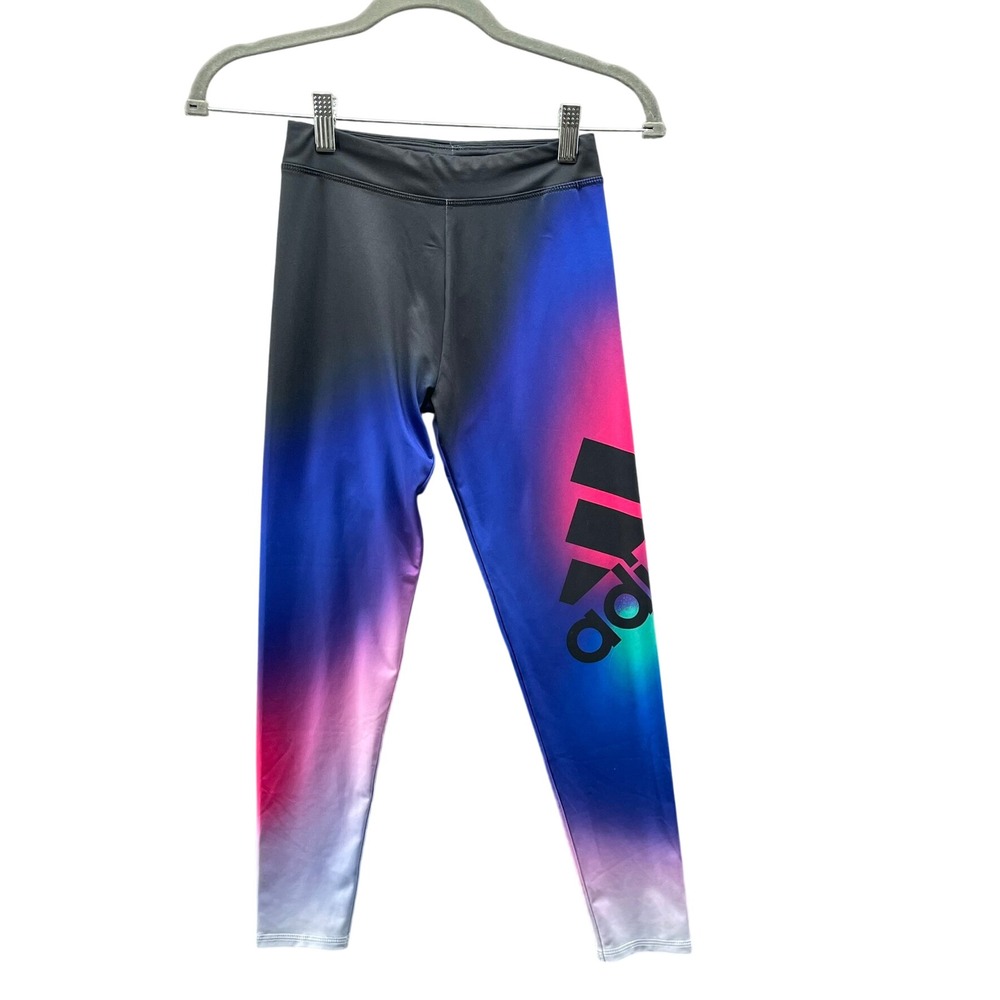 Adidas Girls 10-12 (M) Full Length Leggings Active Ombre Multicolor Blue Pink